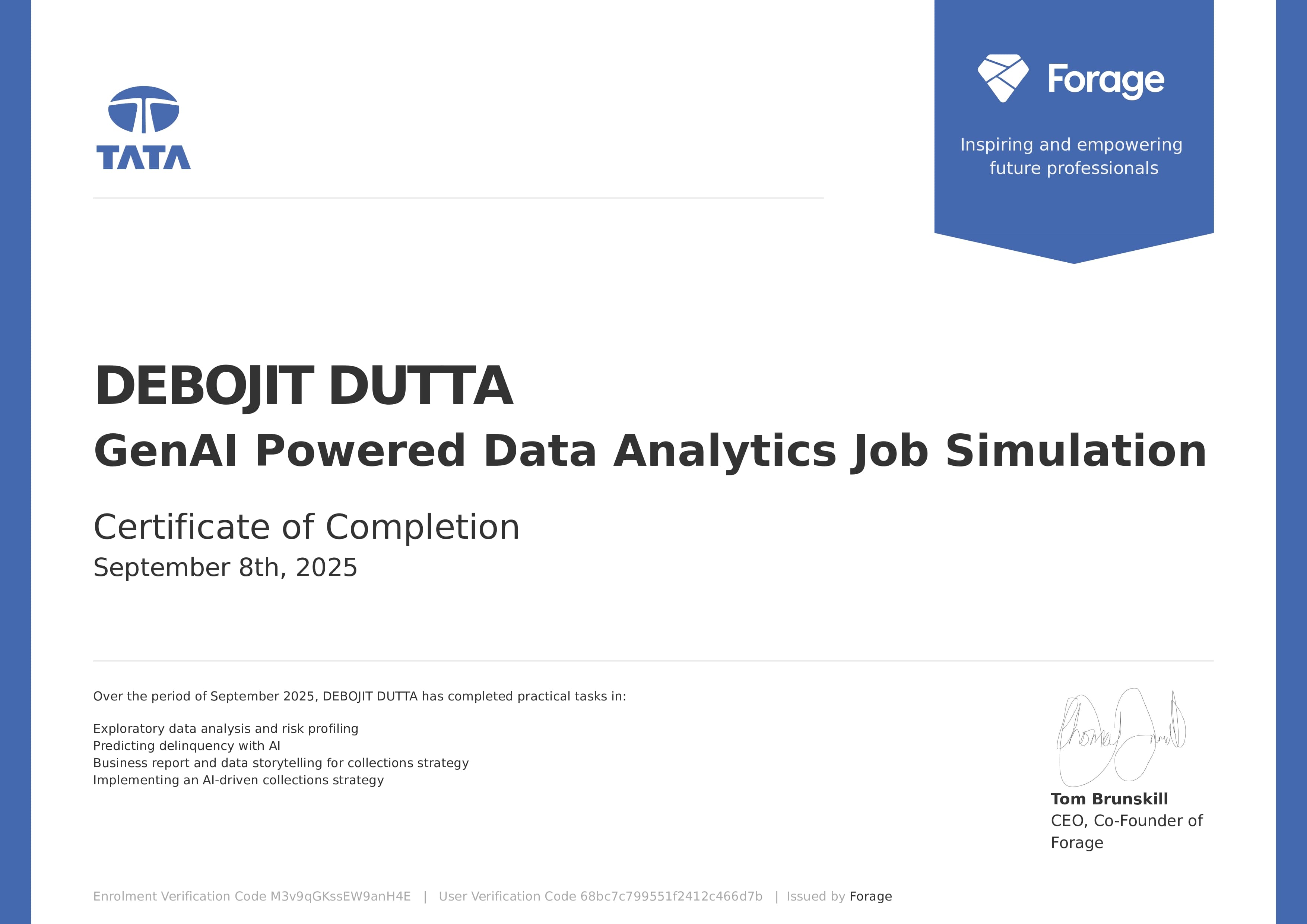 TATA GEN AI powered Data Analytics certificate